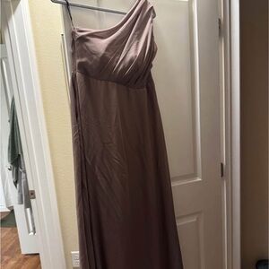 Birdy Grey One-Shoulder Dress in Taupe